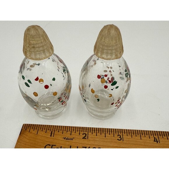 Vintage Hand-Painted Glass Salt & Pepper Shakers With Clear Ribbed Plastic Tops - Picture 4 of 4